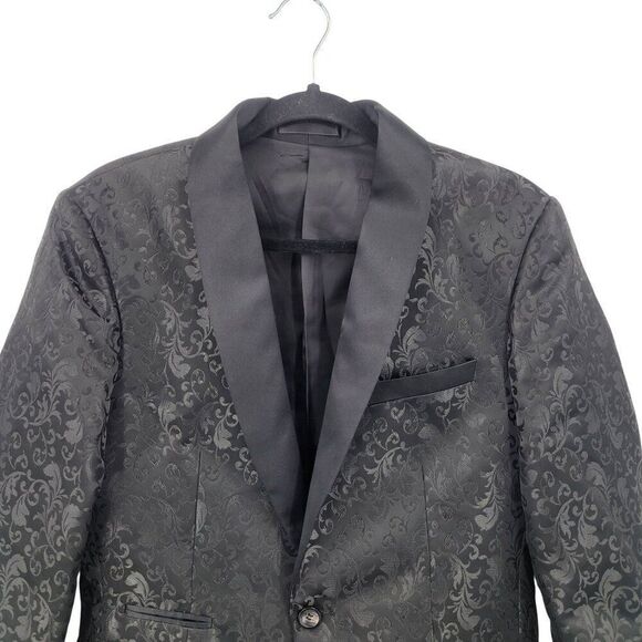 Avanti Milano Paisley Black Jacquard Tuxedo Jacket L Satin Shawl Androgynous - Picture 4 of 11